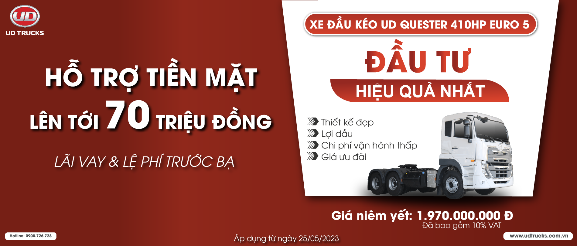 UD TRUCKS HỖ TRỢ LÃI VAY VÀ LỆ PHÍ TRƯỚC BẠ XE TẢI UD TRUCKS EURO 5